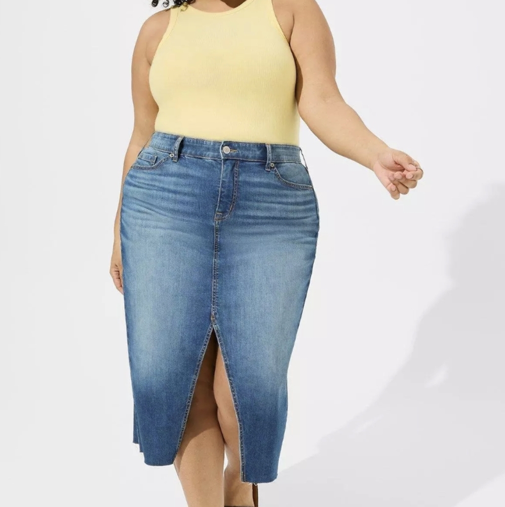 Denim Slit Front Skirt